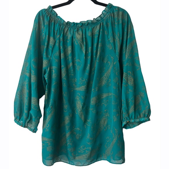 CHAPS Women’s Teal Green & Gold Semi Sheer Blouse Size XL - Picture 4 of 8